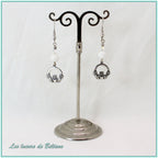 Boucles d'oreilles Claddagh argenté et perle de jade blanc, faites main
