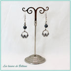 Boucles d'oreilles Claddagh argenté et perle d'obsidienne neige, faites main