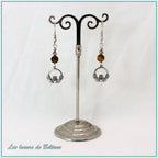 Boucles d'oreilles Claddagh argenté et perle d'œil de tigre, faites main