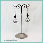 Boucles d'oreilles Claddagh argenté et perle d'onyx, faites main