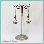 Boucles d'oreilles Claddagh argenté et perle d'unakite, faites main