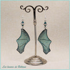 Boucles d'oreilles ailes de dragon en résine bleu turquoise foncé, faites main