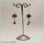 Boucles d'oreilles griffes de dragon en yin et yang et perle d'agate orange, faites main