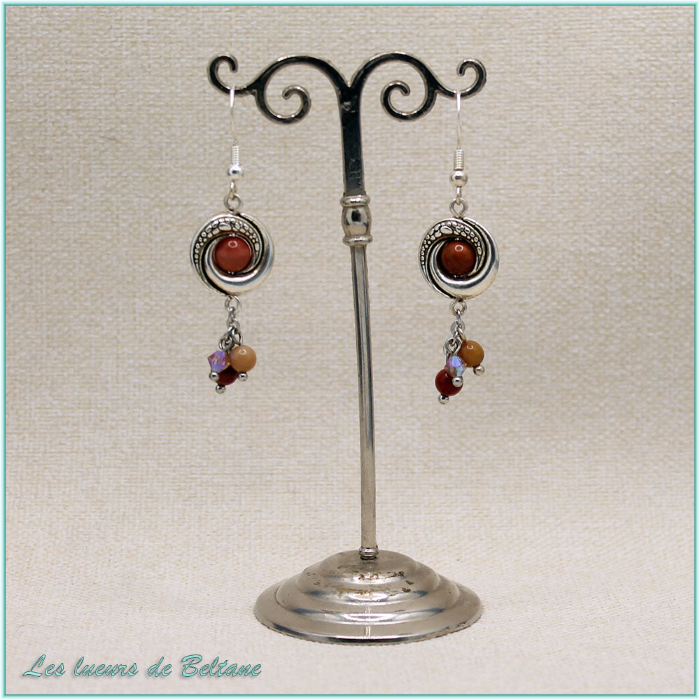 Boucles d'oreilles griffes de dragon en yin et yang et perle d'agate orange, faites main