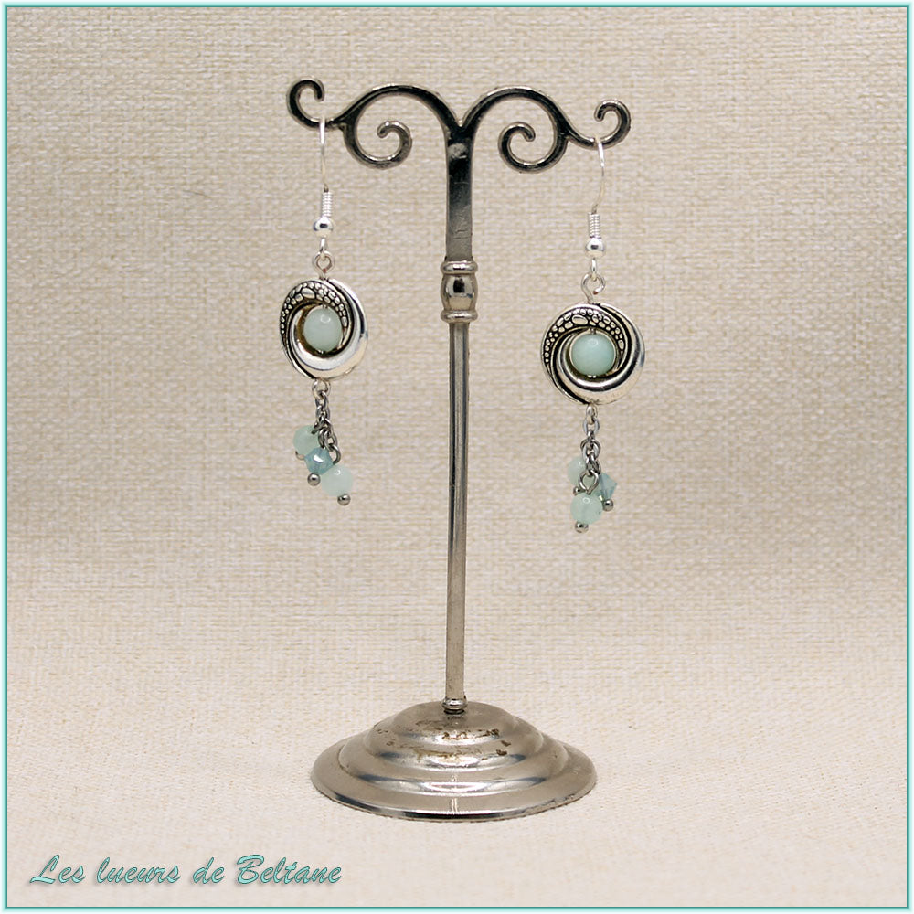 Boucles d'oreilles griffes de dragon en yin et yang et perle d'amazonite, faites main