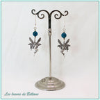 Boucles d'oreilles fée en laiton argenté et perle d'apatite, faites main