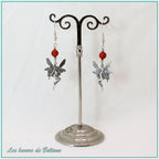 Boucles d'oreilles fée en laiton argenté et perle de corail éponge, faites main