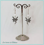 Boucles d'oreilles fée en laiton argenté et perle de jade blanc, faites main