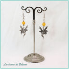 Boucles d'oreilles fée en laiton argenté et perle de jade jaune, faites main