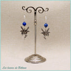 Boucles d'oreilles fée en laiton argenté et perle de lapis lazuli, faites main