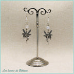 Boucles d'oreilles fée en laiton argenté et perle de pierre de lune, faites main