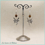 Boucles d'oreilles fée en laiton argenté et perle d'œil de tigre, faites main