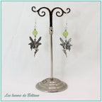 Boucles d'oreilles fée en laiton argenté et perle de péridot, faites main