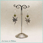 Boucles d'oreilles fée en laiton argenté et perle d'unakite, faites main
