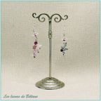 Boucles d'oreilles asymétriques fée et fleurs blanches, cristal rose fuchsia, faites main