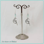 Boucles d'oreilles fée sur un croissant de lune et perle d'amazonite, faites main