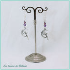 Boucles d'oreilles fée sur un croissant de lune et perle d'améthyste, faites main