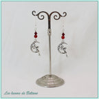 Boucles d'oreilles fée sur un croissant de lune et perle de cornaline, faites main