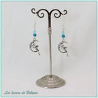 Boucles d'oreilles fée sur un croissant de lune et perle de howlite bleue, faites main