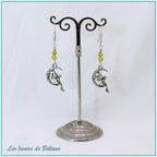 Boucles d'oreilles fée sur un croissant de lune et perle de jade citron, faites main
