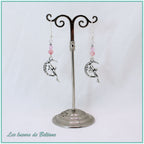 Boucles d'oreilles fée sur un croissant de lune et perle de jade cerise, faites main