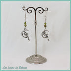 Boucles d'oreilles fée sur un croissant de lune et perle d'unakite, faites main