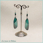 Boucles d'oreilles ailes de cigale en résine vert émeraude, faites main