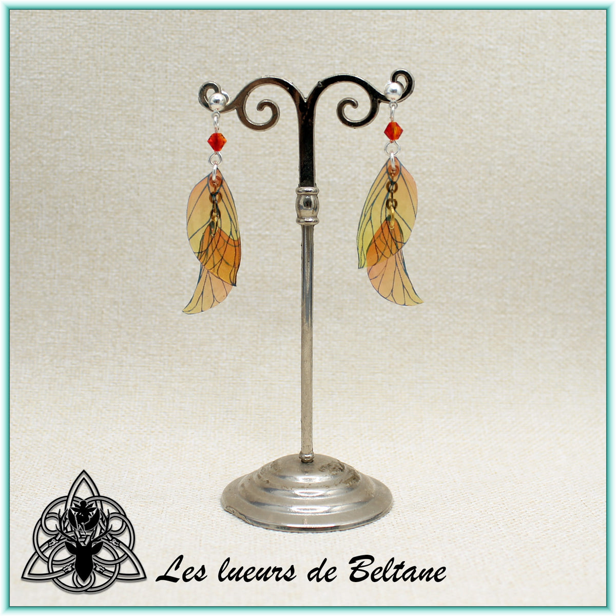 Boucles d'oreilles ailes de fée Aileen, coloris orange
