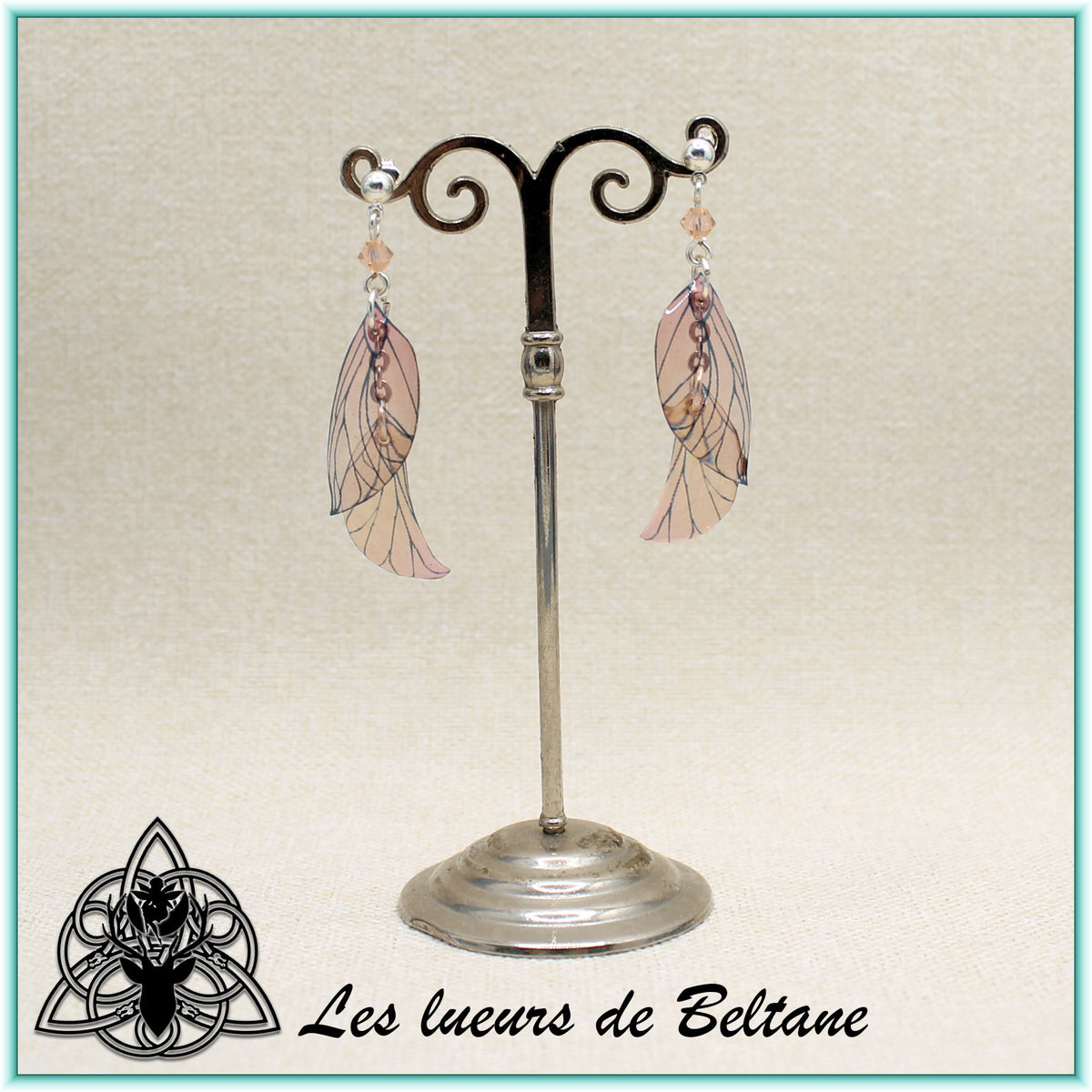 Boucles d'oreilles ailes de fée Aileen, coloris pêche