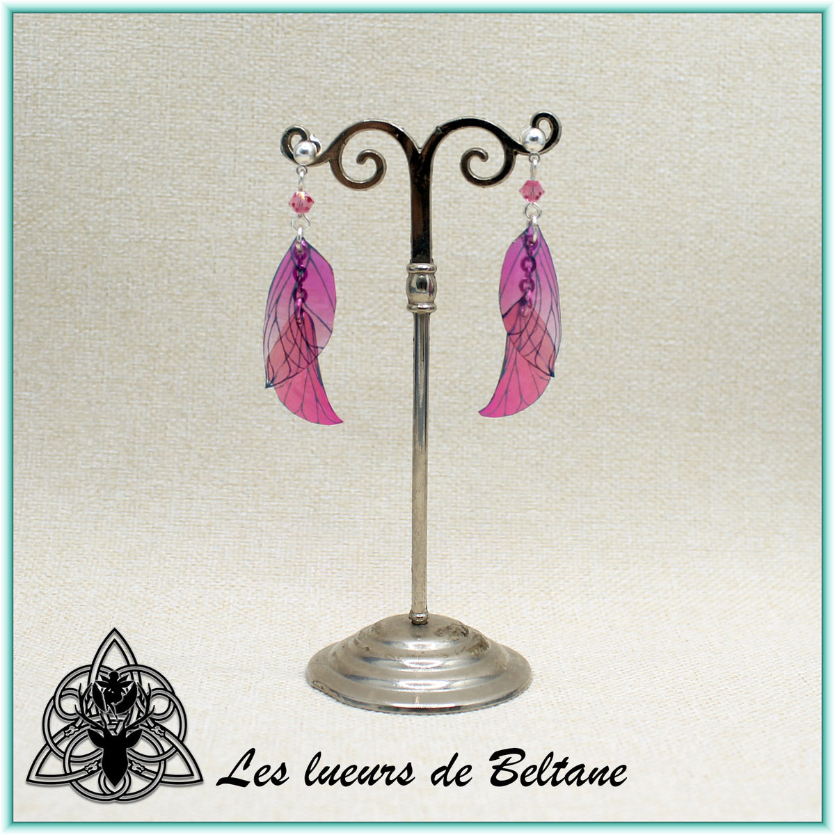 Boucles d'oreilles ailes de fée Aileen, coloris rose