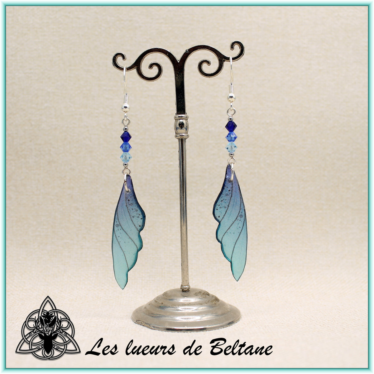 Boucles d'oreilles ailes de fée Eilidh, coloris bleu