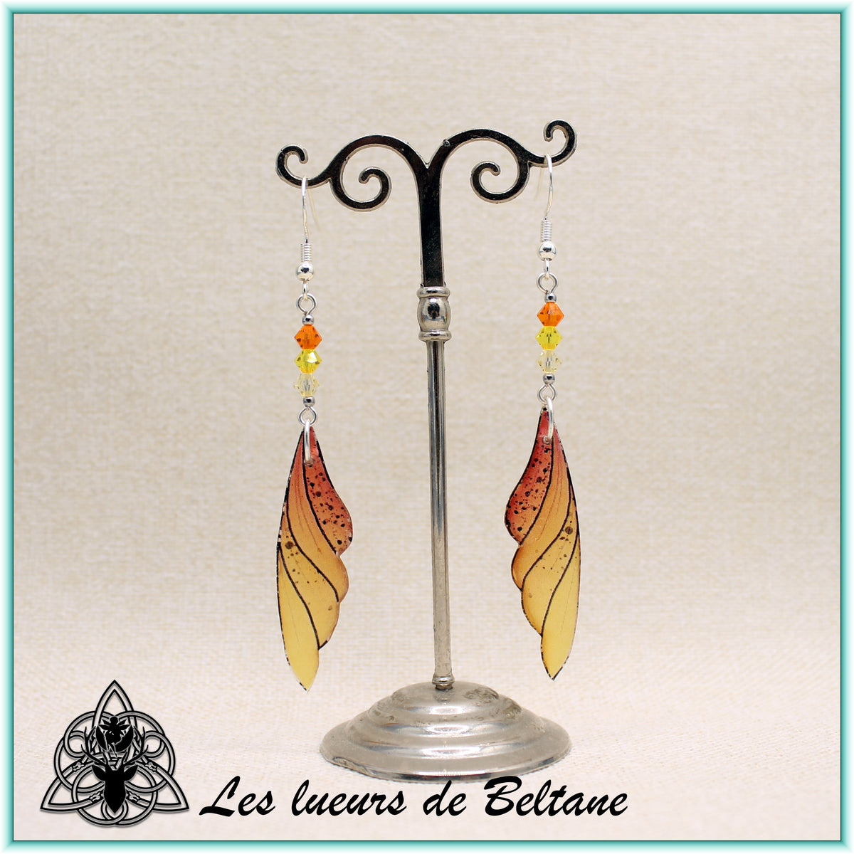 Boucles d'oreilles ailes de fée Eilidh, coloris orange