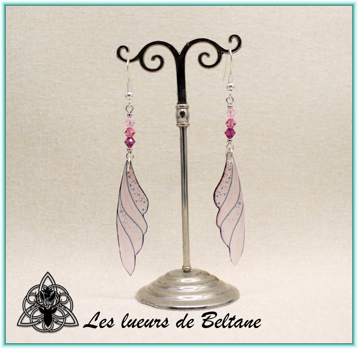 Boucles d'oreilles ailes de fée Eilidh, coloris rose