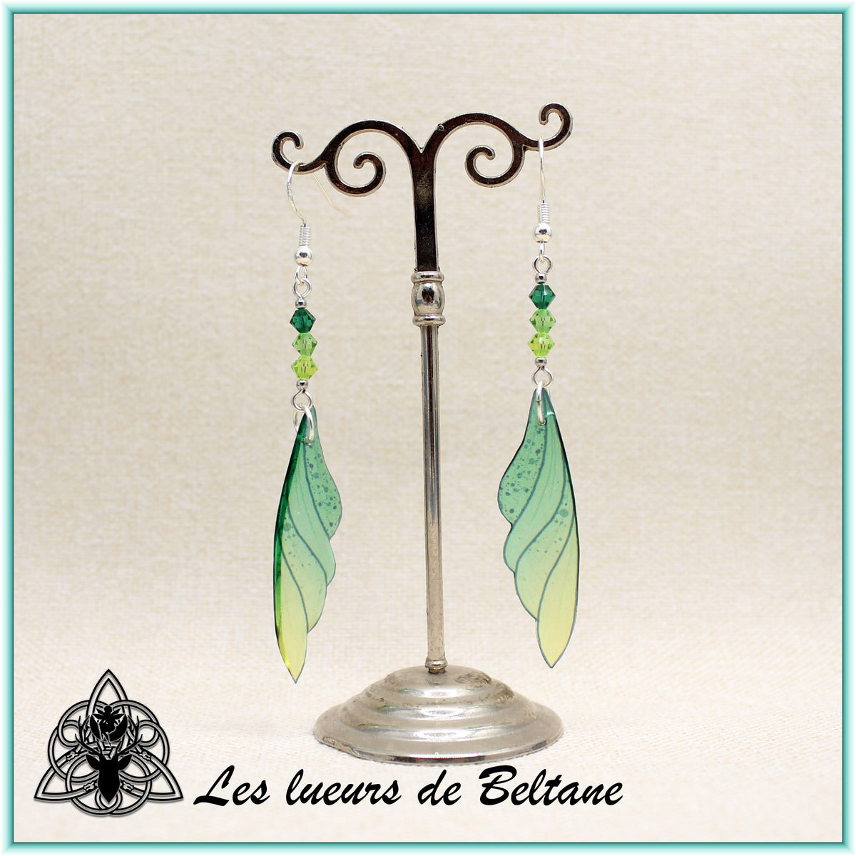 Boucles d'oreilles ailes de fée Eilidh, coloris vert
