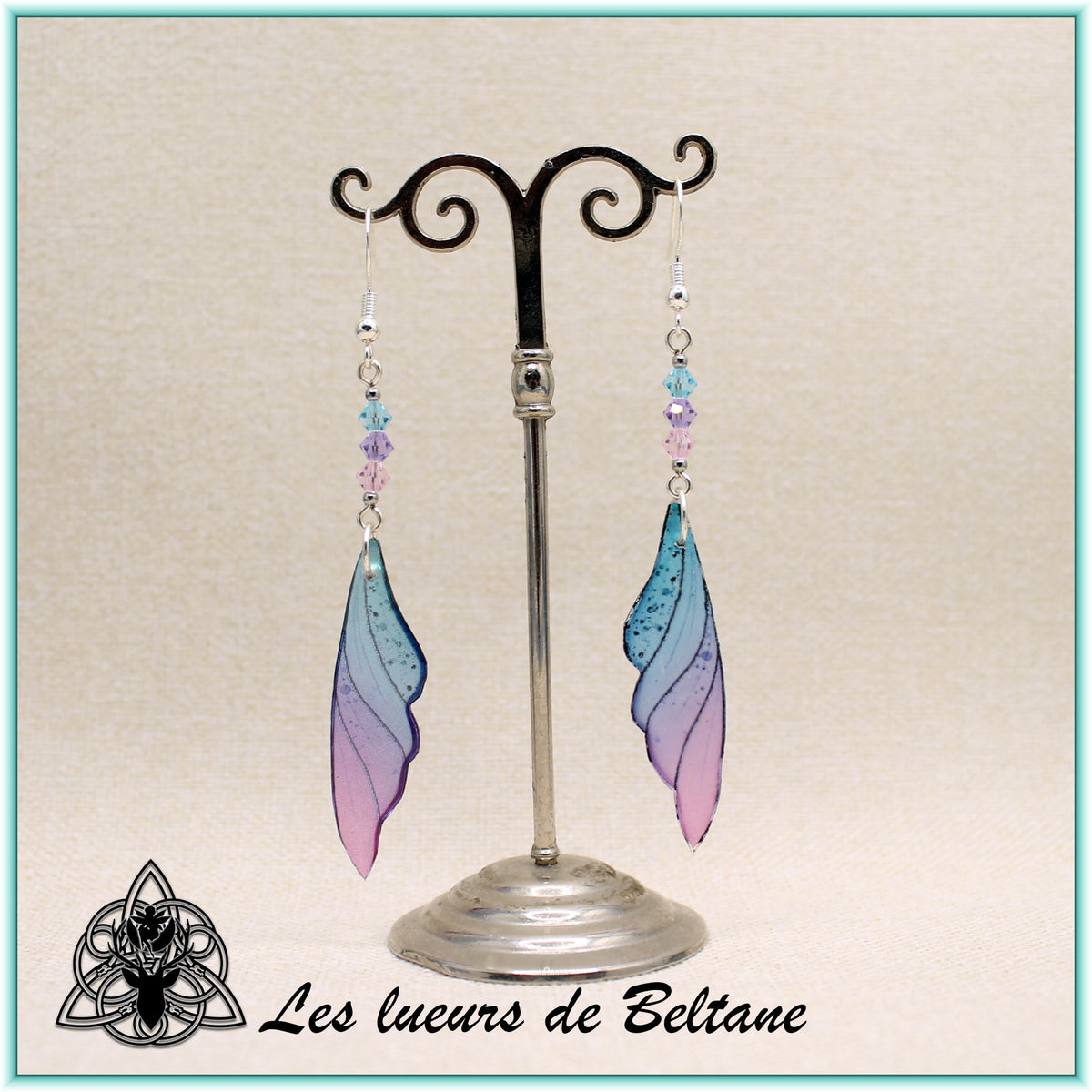 Boucles d'oreilles ailes de fée Eilidh, coloris violet