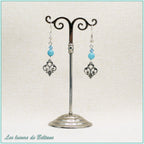 Boucles d'oreilles Aliénor, fleur de lys baroque, perles de calcédoine et de cristal
