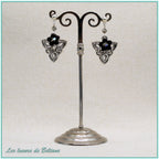 Boucles d'oreilles Bláthnat fleur colorée, coloris noir et gris
