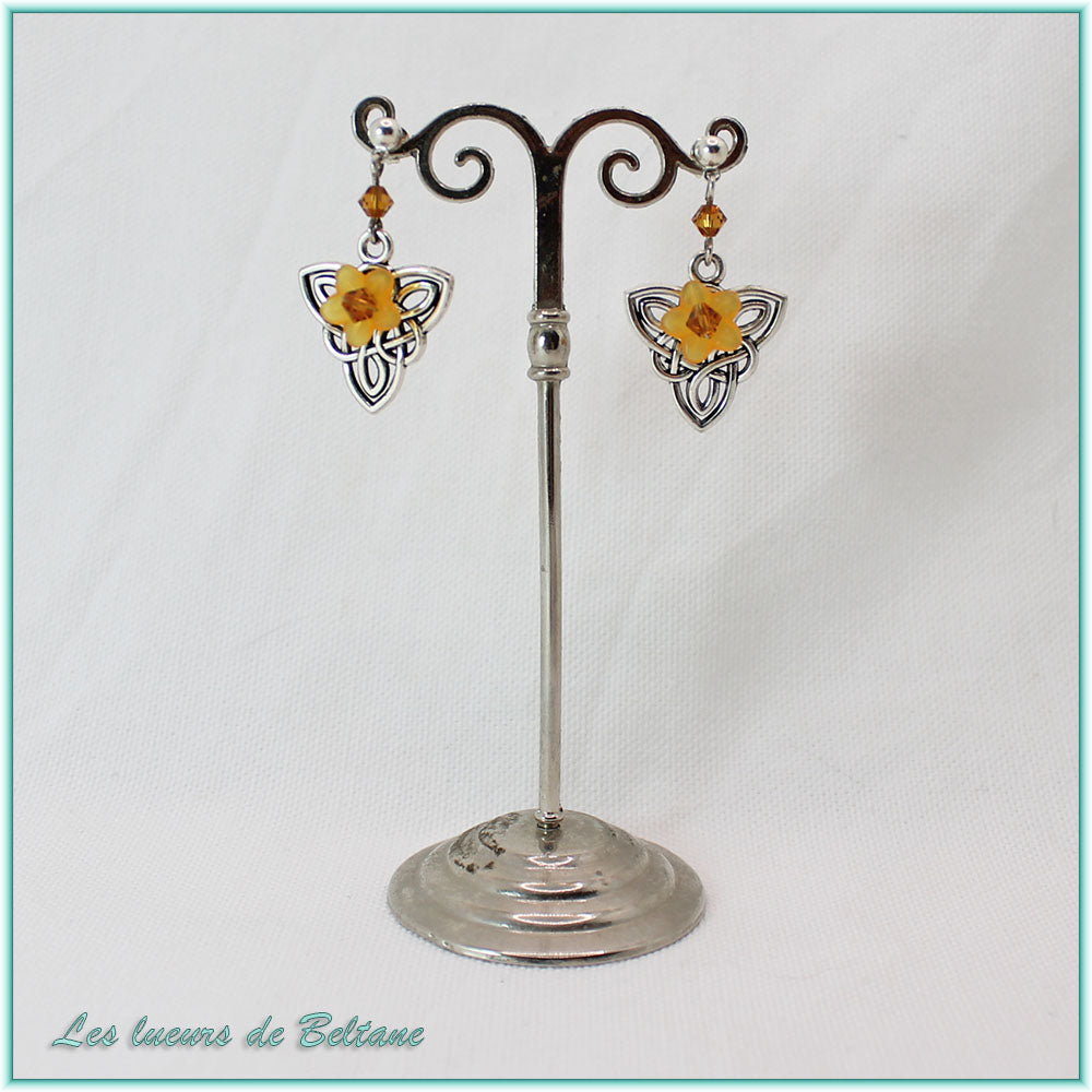 Boucles d'oreilles Bláthnat fleur colorée, coloris orange