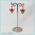 Boucles d'oreilles Bláthnat fleur colorée, coloris rouge