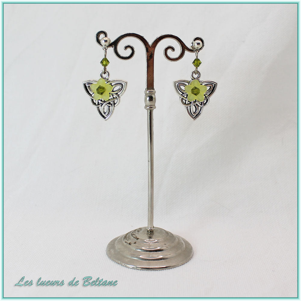 Boucles d'oreilles Bláthnat fleur colorée, coloris vert
