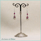 Boucles d'oreilles Branwen, petit chaudron argenté et perle en cristal rose fuchsia
