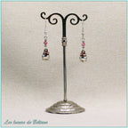 Boucles d'oreilles Branwen, petit chaudron argenté et perle en cristal rose
