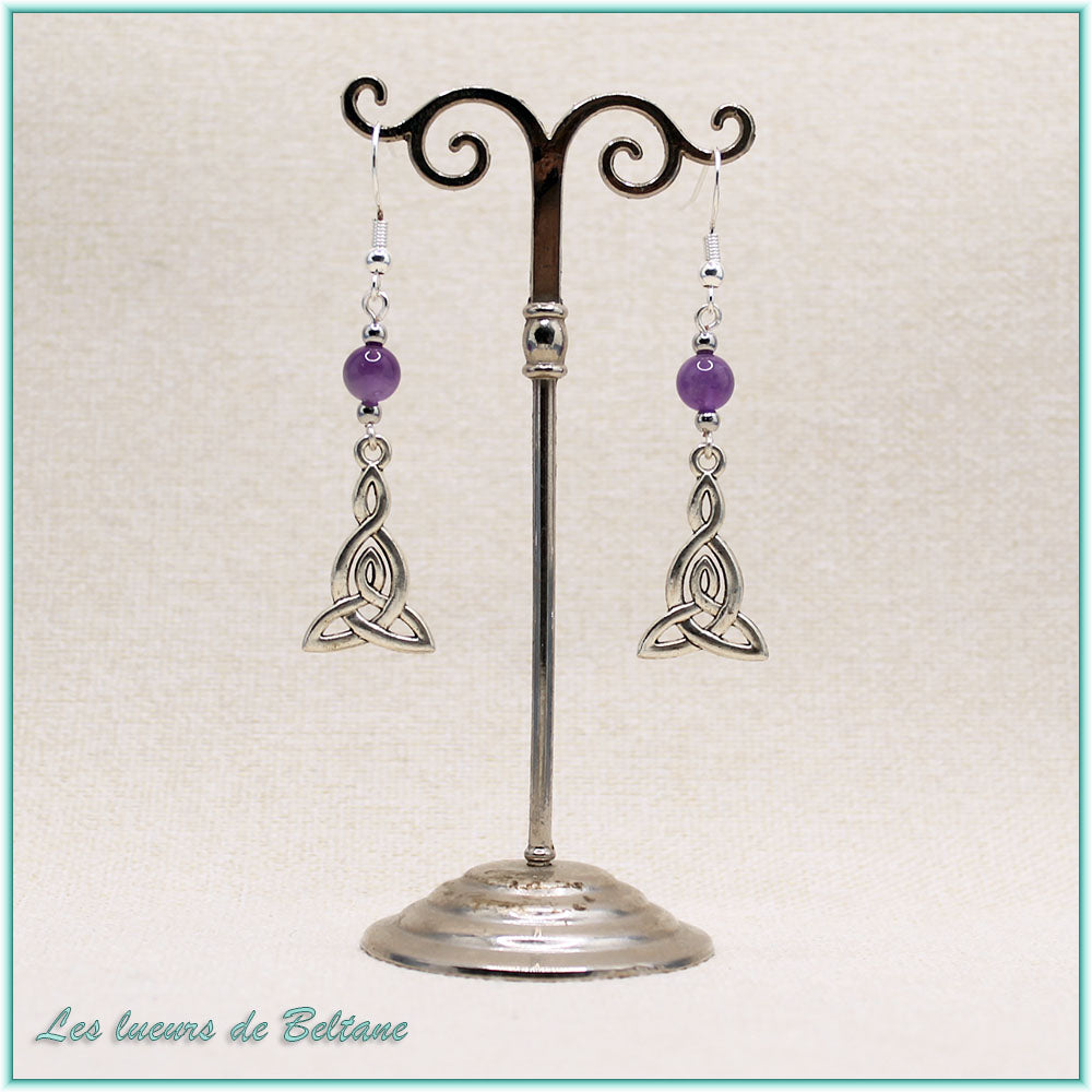 Boucles d'oreilles Brigid, pierre d'améthyste