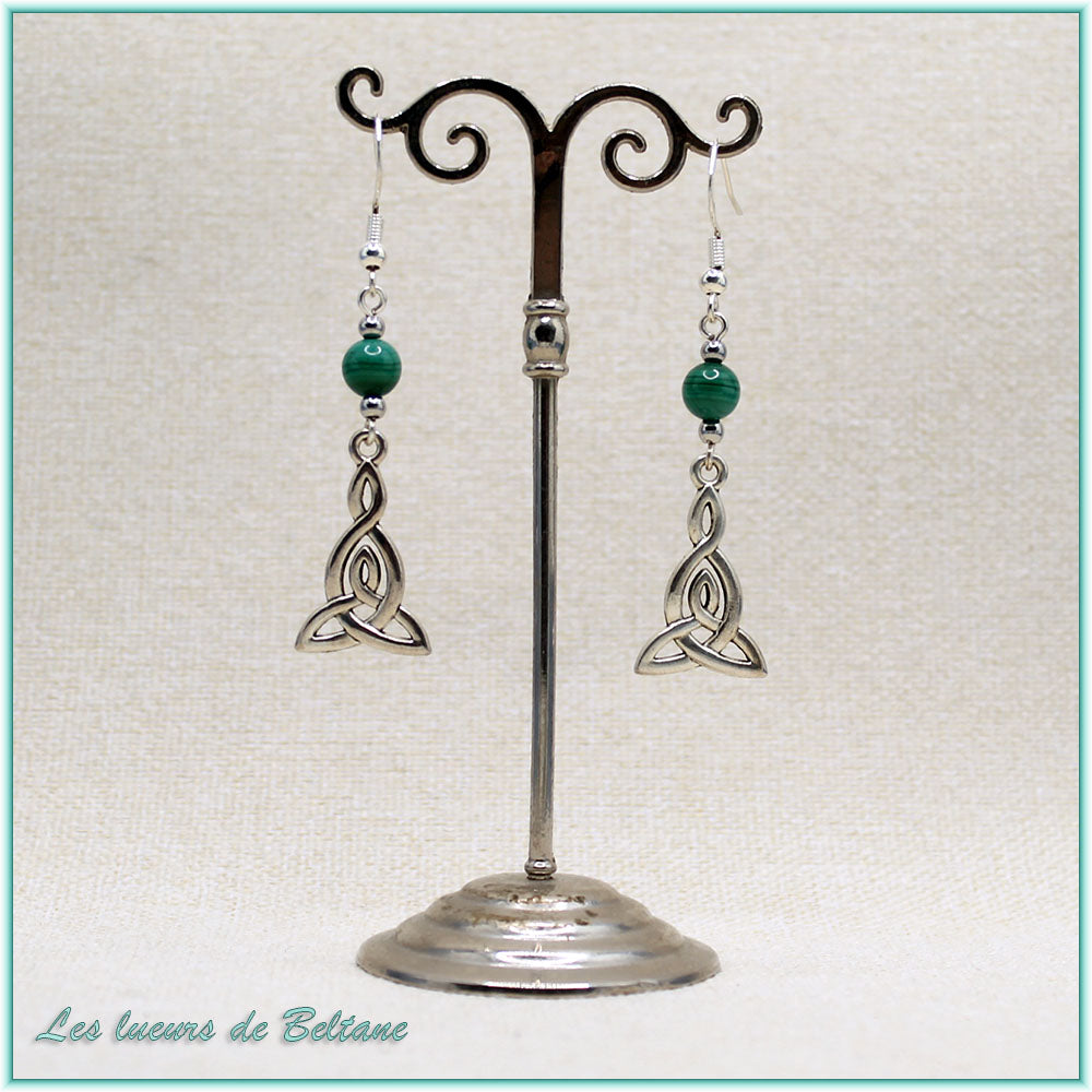 Boucles d'oreilles Brigid, pierre de malachite