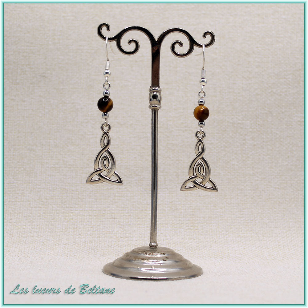 Boucles d'oreilles Brigid, pierre d'œil de tigre