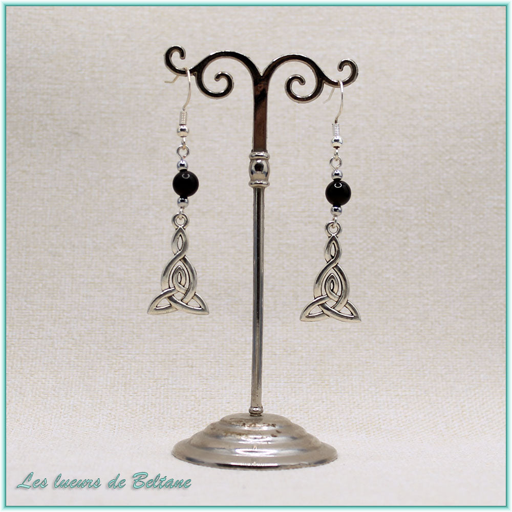 Boucles d'oreilles Brigid, pierre d'onyx