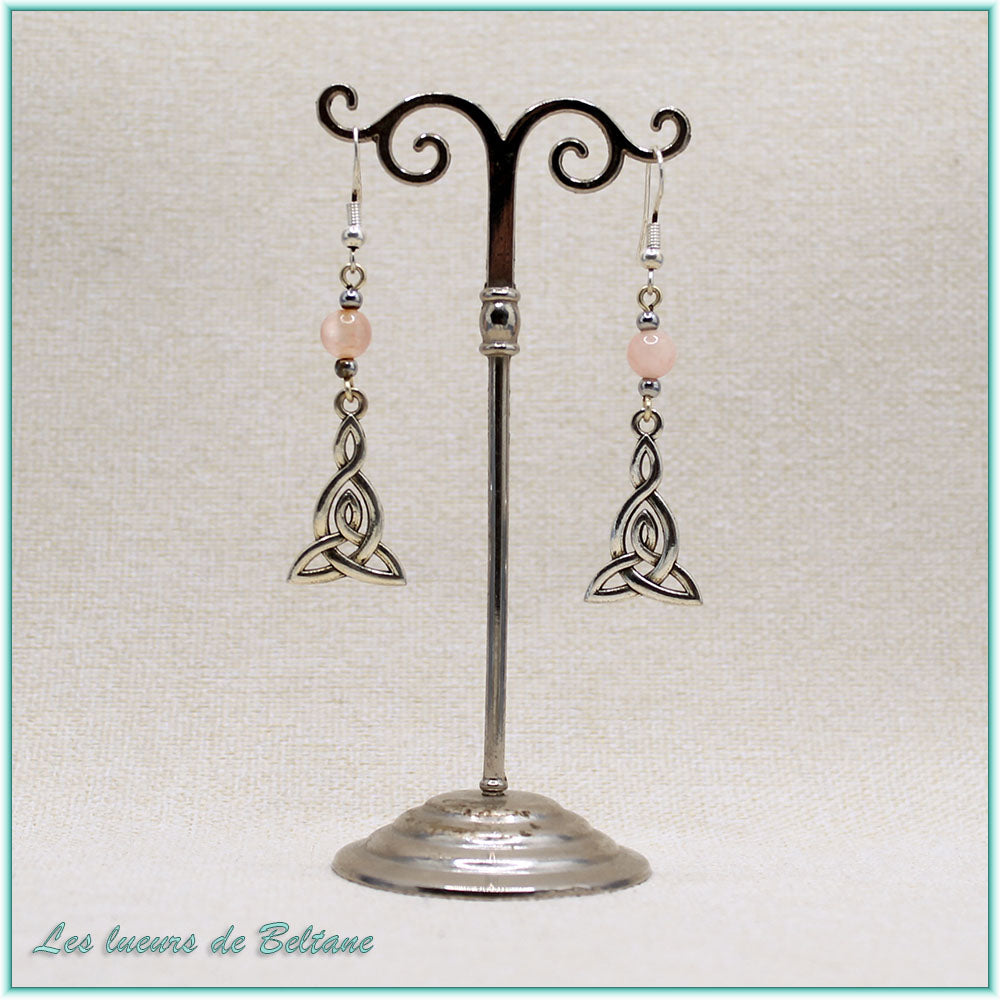 Boucles d'oreilles Brigid, quartz cerise (synthétique)