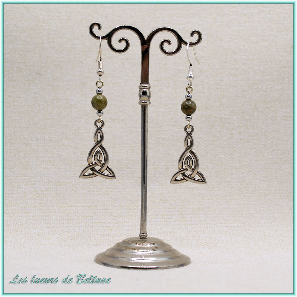 Boucles d'oreilles Brigid, pierre d'unakite