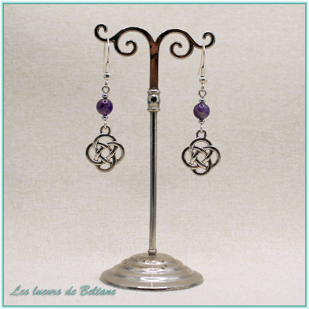Boucles d'oreilles Ceinwen, pierre d'améthyste