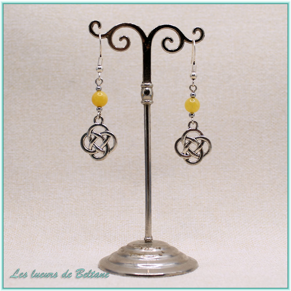 Boucles d'oreilles Ceinwen, pierre de jade jaune